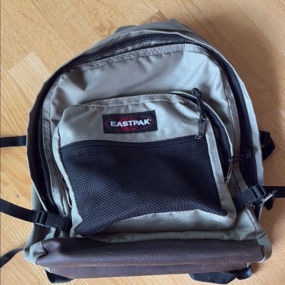 Back to school — Eastpak Tan and Black Backpack with durable leather bottom